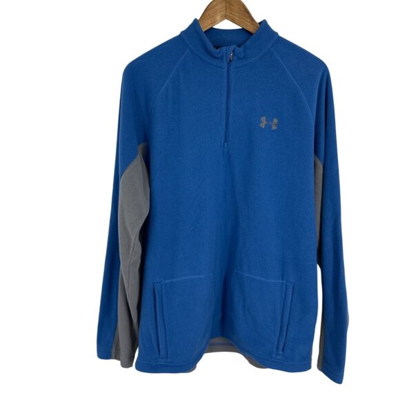 Under Armour Blue & Gray Fleece Pullover Half-Zip With Pockets Men's Size M - Picture 1 of 8